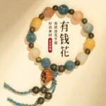 Weathered White Jade Carved Lotus Bodhi Root Bracelet - 图片 6