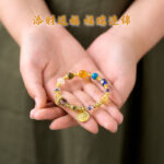 Gold foil glaze yellow God of Wealth mantra fortune luck bracelet - 图片 4