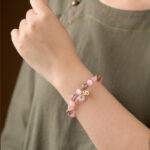 Luminous gold foil gray glass bracelet for women - 图片 4