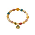 Gold foil glaze yellow God of Wealth mantra fortune luck bracelet - 图片 5
