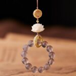 Grey Agate Yellow God of Wealth Lotus Bodhidharma Buddha Phone Chain - 图片 2