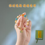 Gold foil glaze yellow God of Wealth mantra fortune luck bracelet - 图片 7